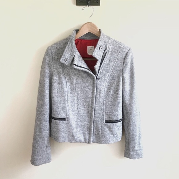 GAP Jackets & Blazers - X GAP Gray Medium Heathered Tweed Moto Wool Jacket